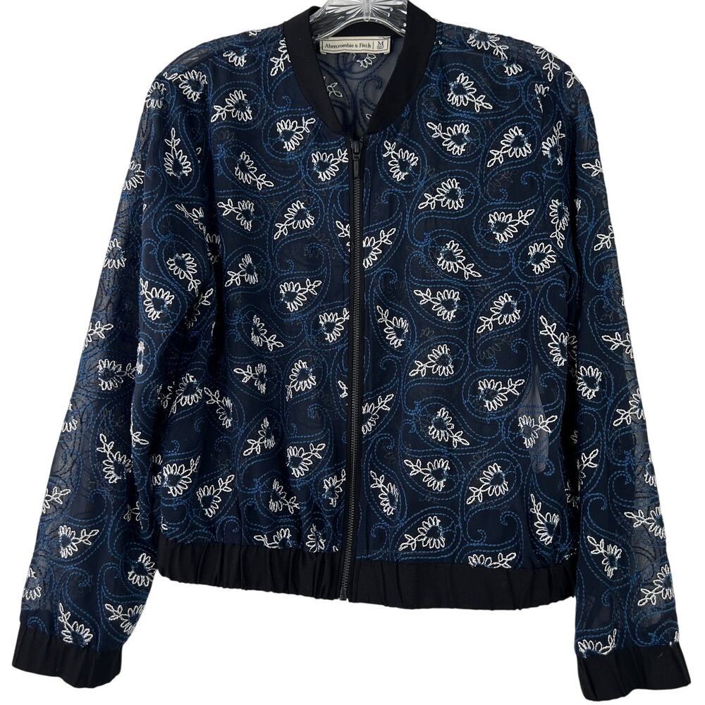 Abercrombie & Fitch Women's Jacket Embroidered Floral Full Zip Whimsical Size M